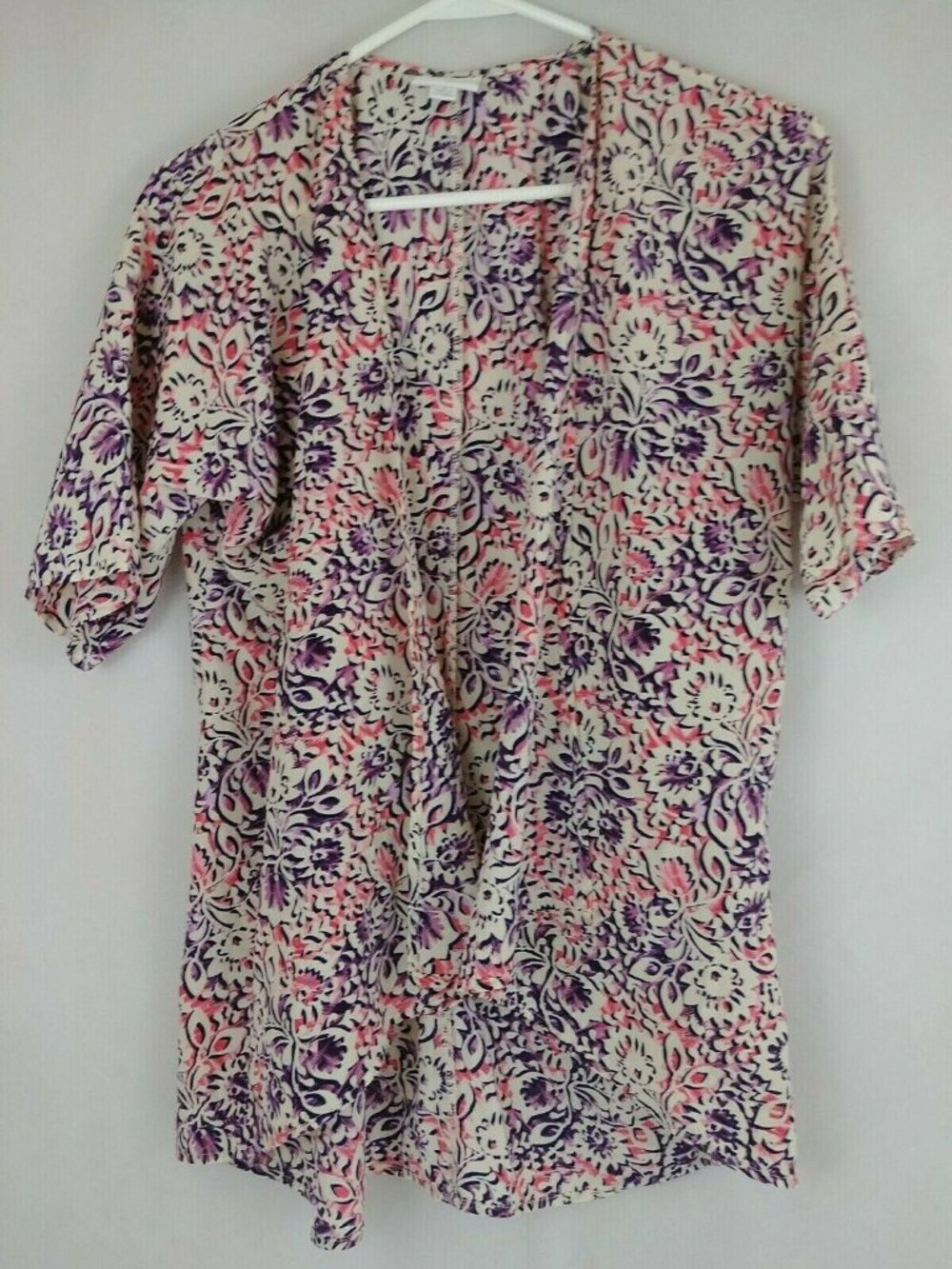 Lularoe Open Front Pink, Purple, & White Sheer Floral Kimono Shawl Size 3